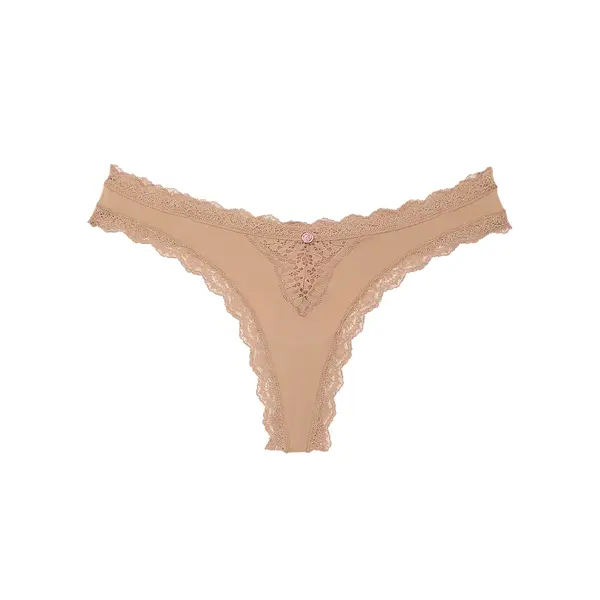 Dream angels thong panties with lace edges - beige Xs