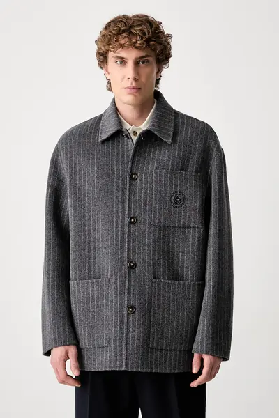 Drôle de Monsieur cămașă pentru bărbați cu lână Pinstripe