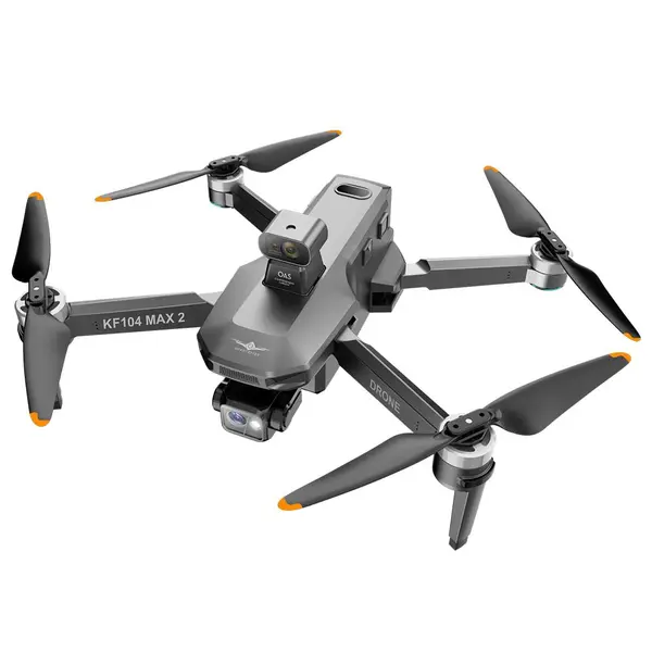 Drona profesionala KF104 MAX2, KFPLAN, camera 4K UHD 5G GPS cu obiectiv de evitare obstacole la 360°, telecomanda cu ecran, raza de actiune de 6000 m, gimbal pe 3 axe, motor fara perii, baterie 11.4V 3900mAh, autonomie 40 min