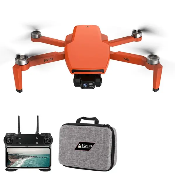 Drona SLX SG108 PRO 4K HD 5G WIFI GPS FPV, dual camera, stabilzator pe 2 axe, capacitate baterie: 7.4V 3000mAh, autonomie zbor ~ 25 de minute, distanta maxima de control 1000 m, portocalie