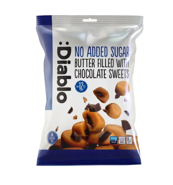 Drosuri fara zahar cu unt si umplutura de ciocolata, 75g, Diablo