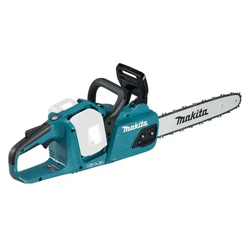 Drujba (fierastrau electric) cu lant pe acumulator Makita DUC355Z, 2 X 18 V, lungime lama 35 cm, viteza lant 20 m/s, pas lant 3/8, canelura lant 1.1 mm, fara incarcator si acumulator in setul de livrare