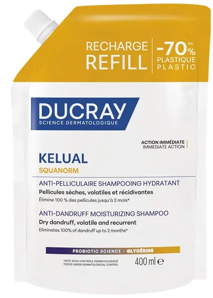 Ducray Kelual Squanorm Șampon anti-mătreață, rezervă, 400 ml