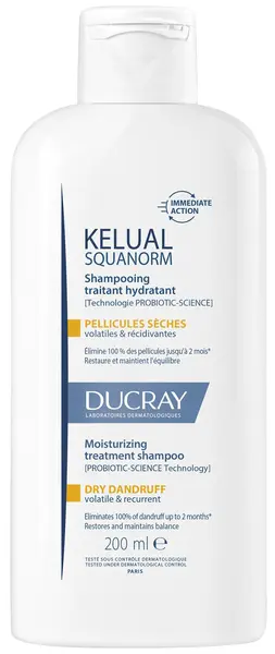 Ducray Kelual Squanorm Șampon tratament hidratant împotriva mătreții uscate, 200 ml