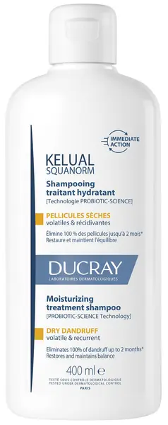 Ducray Kelual Squanorm Șampon tratament hidratant împotriva matretii uscate, 400 ml