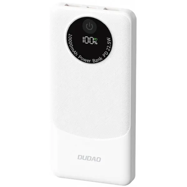 Dudao Baterie Externa Dudao K12, 10000mAh, 22.5W, QC + PD, 1 x USB-C - 2 x USB-A, Alba
