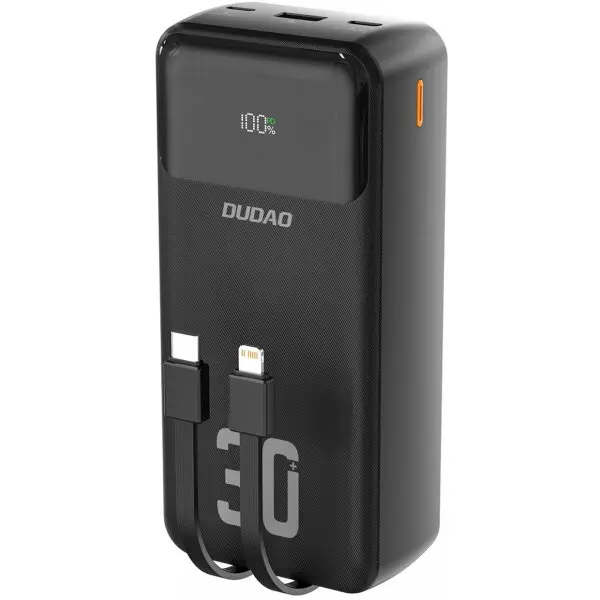 Dudao Baterie Externa Dudao K15MAX, 30000mAh, 22.5W, QC + PD, 1 x Lightning - 1 x USB-A - 2 x USB-C, Neagra