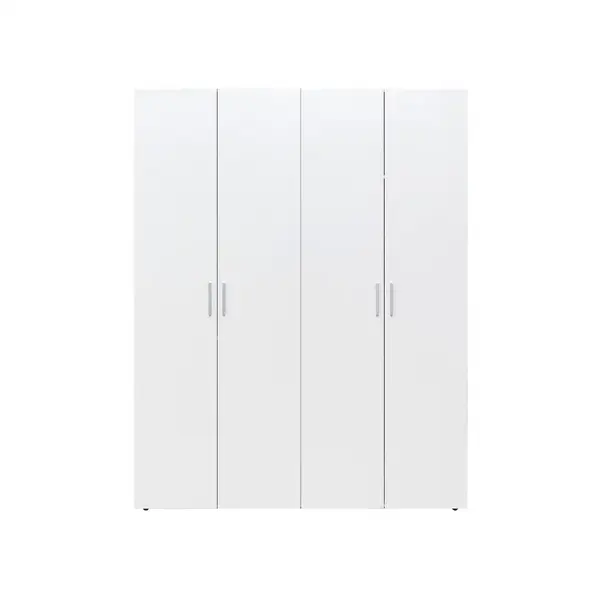 Dulap ALMA L, 4 usi, 6 rafturi, bara de haine, alb, 160x52x203 cm