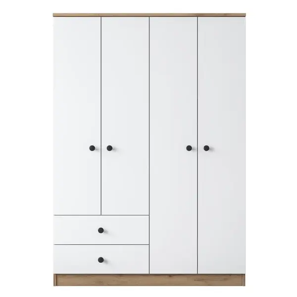 Dulap BA108, 4 usi, 2 sertare, nuc + alb, 120x42,5x170 cm