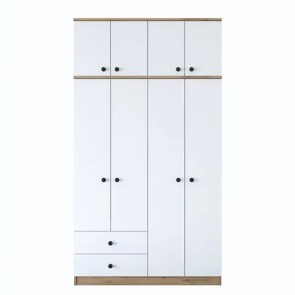 Dulap BA121, 8 usi, 2 sertare, nuc + alb, 120x42,5x216,8 cm
