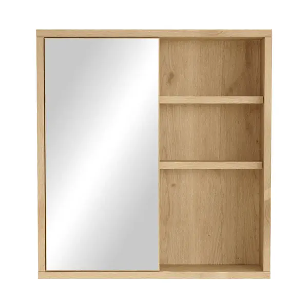 Dulap baie Bagno cu oglinda si Lustra, Natural, 60x14x64 cm