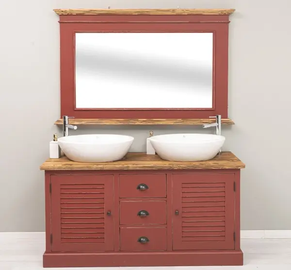 Dulap baie cu 2 usi lamelare + oglinda, sertare cu sine - lavoare incluse in pret - Culoare Top_P064 - Culoare Corp_P023++P029A cu finisaj Deep Brushed (Top plate)