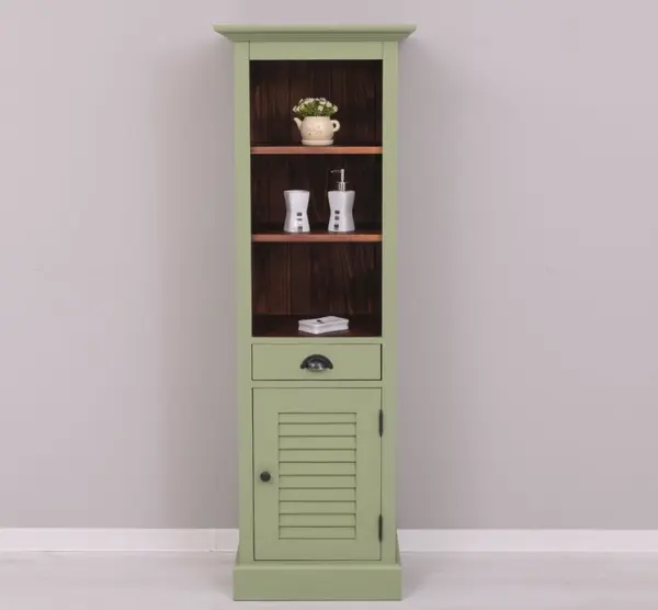Dulap baie cu o usa shutter, un sertar si doua rafturi cu finisaj Muted Olive / Mahogany Brown