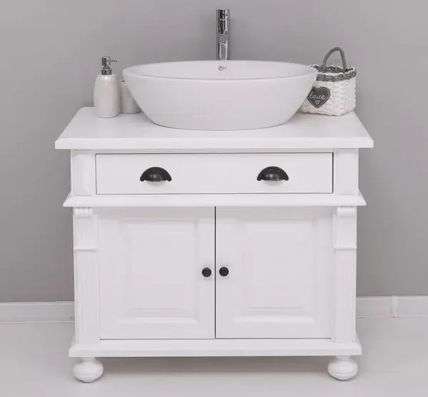 Dulap baie cu picior ornamentat pentru 1 chiuveta suprapusa cu finisaj White