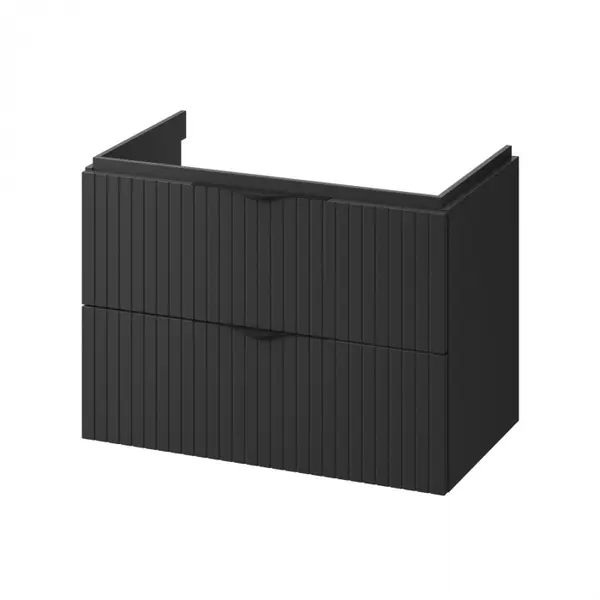 Dulap baie cu riflaje 3D negru mat suspendat 80 cm pentru lavoar, MDF, Cersanit Tirso