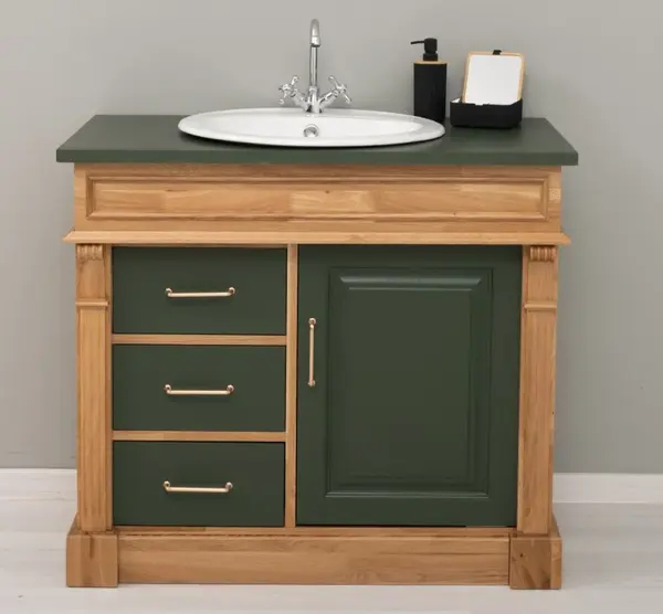Dulap baie ornamental cu 3 sertare si 1 usa, din stejar, lavoar inclus in pret - Culoare Top_P115 - Culoare Corp_P061 - Culoare cu finisaj Dublu color