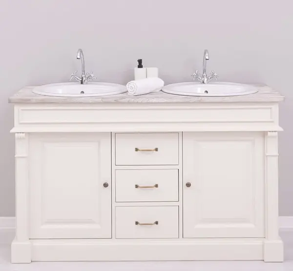 Dulap baie pentru 2 lavoare, ornamentat - lavoarele nu sunt incluse in pret cu finisaj Cream / Dove Grey