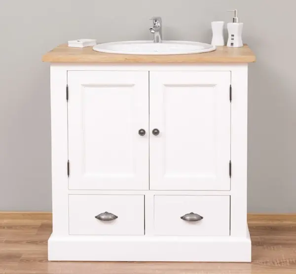 Dulap baie pentru lavoar, blat stejar - lavoarul nu este inclus in pret cu finisaj White / Light Walnut Waxed