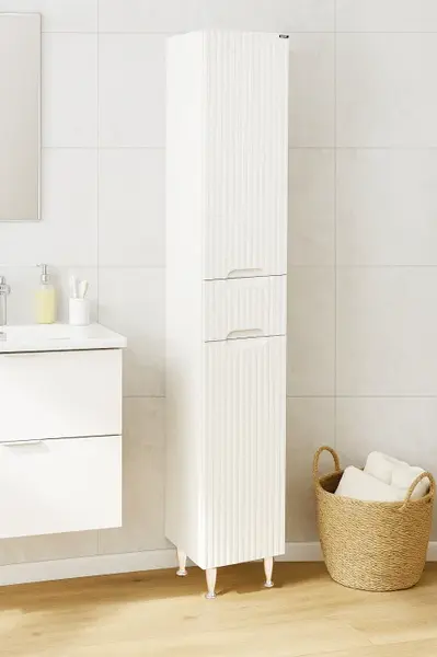 Dulap baie seria 033, front MDF, 2 usi, 1 sertar, alb, 30x31.6x180 cm