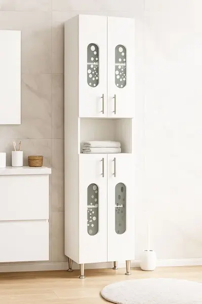 Dulap baie seria 177 LAGUNA, front MDF, 4 usi, alb, 35x31.6x166 cm