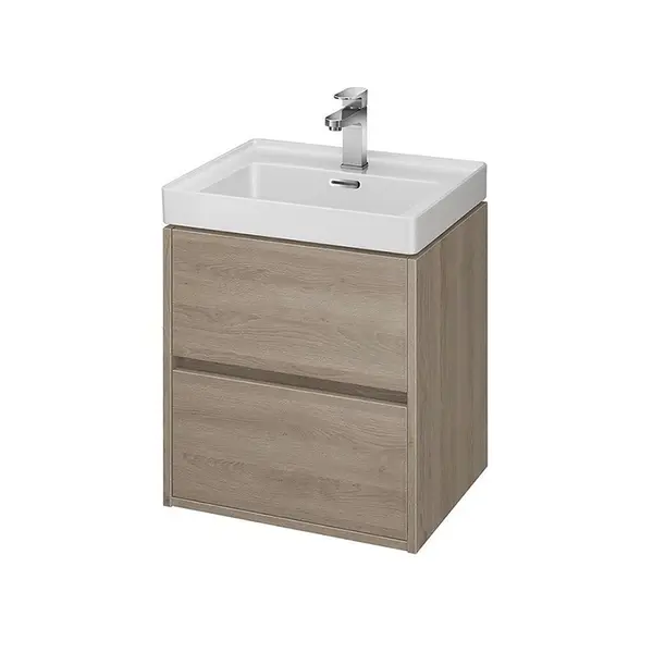 Dulap baie suspendat Cersanit Crea 50 pentru lavoar incastrabil, stejar