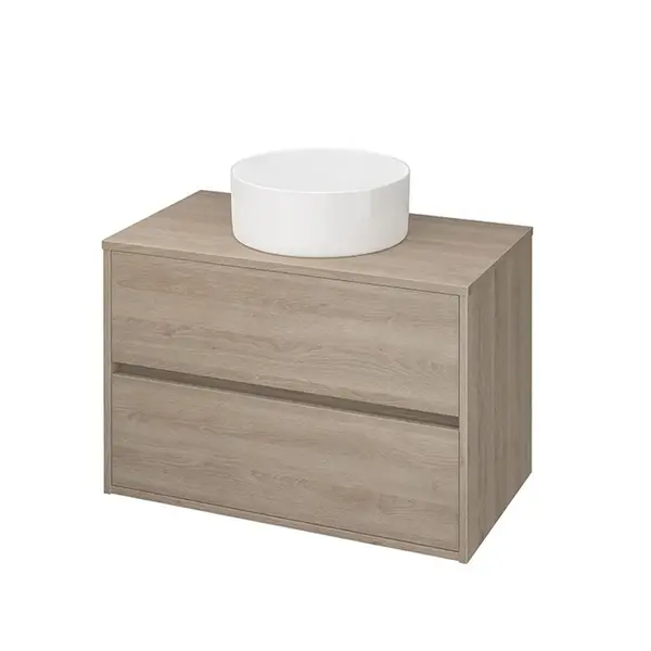 Dulap baie suspendat Cersanit Crea 80 cm pentru lavoar pe blat, stejar