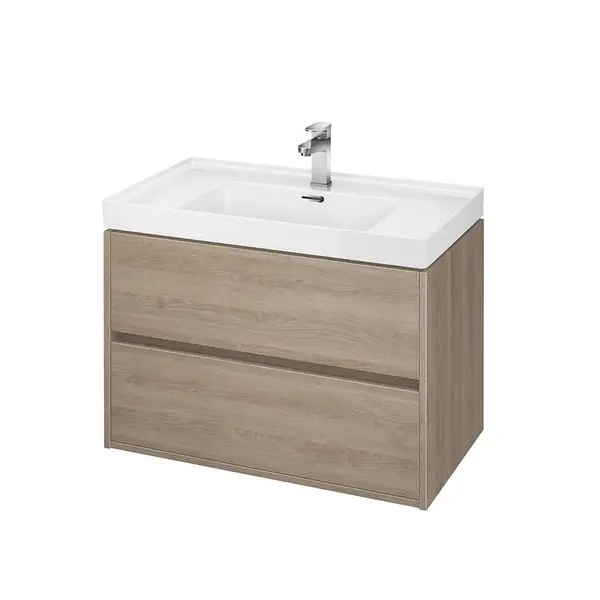 Dulap baie suspendat Cersanit Crea pentru lavoar incastrabil, 80 cm, stejar