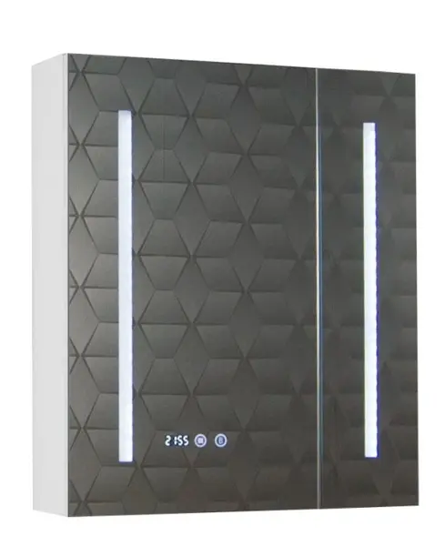 Dulap baie suspendat EDGE cu oglinda iluminare LED, 2 usi, alb, 60x15x68 cm