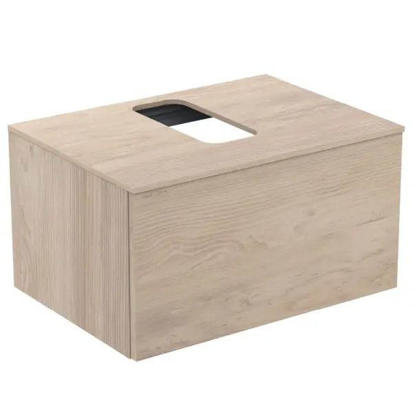 Dulap baie suspendat Ideal Standard Adapto pentru lavoar, 70 cm, maro deschis, blat cu decupaj