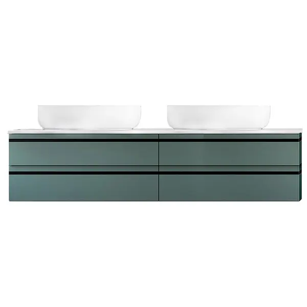 Dulap baie suspendat Kolpasan Alexis 150 cm, pentru doua lavoare pe blat, verde mat