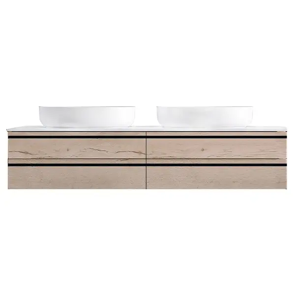 Dulap baie suspendat Kolpasan Alexis 150 cm, pentru doua lavoare pe blat, stejar