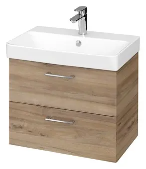 Dulap baie suspendat pentru lavoar Cersanit Lara, 60 cm, nuc, doua sertare - Resigilat