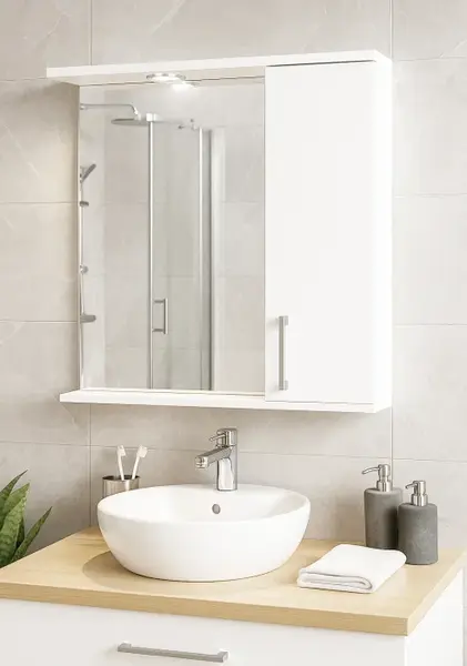 Dulap baie suspendat PROMO cu oglinda, alb, 65x60 cm