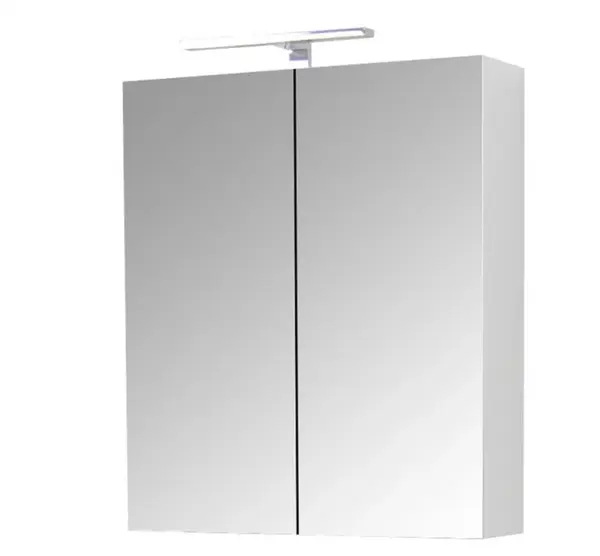 Dulap baie suspendat QUATTRO cu oglinda, iluminare LED, 2 usi, alb, 60x15x68 cm