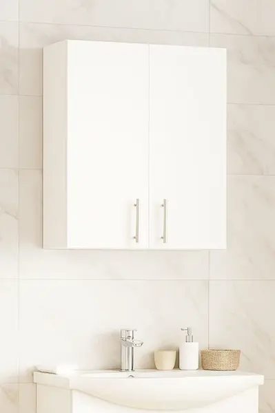 Dulap baie suspendat VERONA, front MDF, 2 usi, alb, 65x21.5x68 cm
