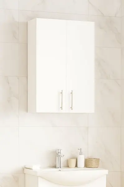 Dulap baie suspendat VERONA, front MDF, 2 usi, montat, alb, 50x21.5x68 cm