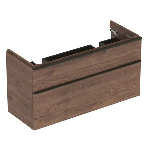Dulap baza pentru lavoar dublu suspendat nuc 2 sertare 119 cm, Geberit Smyle Square