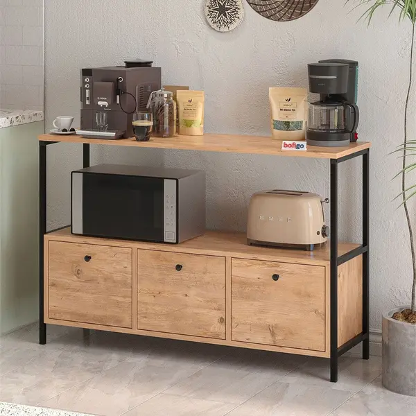 Dulap Bucatarie cu 3 Usi pentru Statie de Cafea si Depozitare 122 x 36 x 80 cm