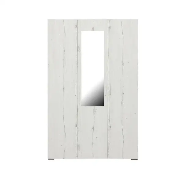 Dulap CORINNE 3 usi, 4 rafturi, bara de haine, oglinda, alb Elvetia, 120x50x188 cm