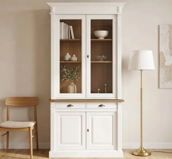 Dulap cu 2 usi, 2 sertare BAS + 2 usi sticla SUP, Colectia Directoire cu finisaj White / Bronze Brown