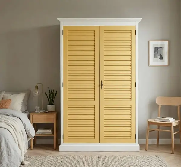 Dulap cu 2 usi, Colectia Shutter cu finisaj Signal White / Sand Yellow