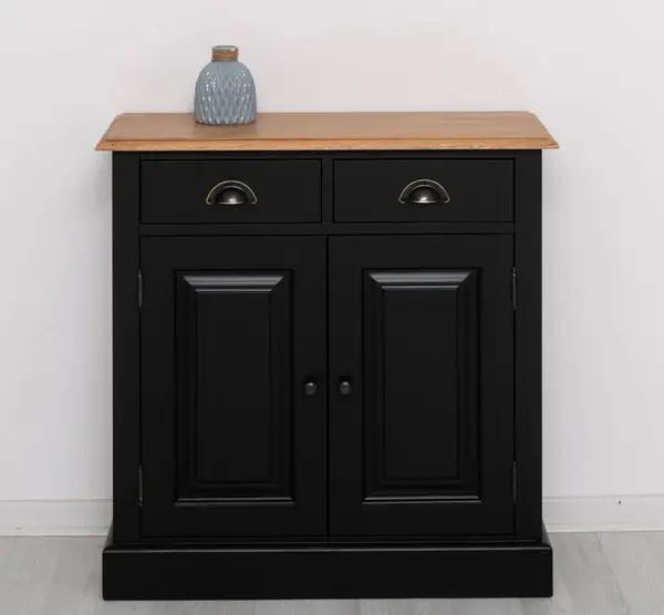 Dulap cu 2 usi si 2 sertare, blat stejar cu finisaj Black / Golden Brown