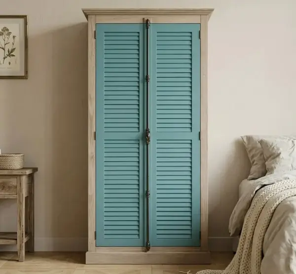 Dulap cu 2 usi, sistem inchidere tija, Colectia Shutter cu finisaj Ash Brown / Dusty Blue