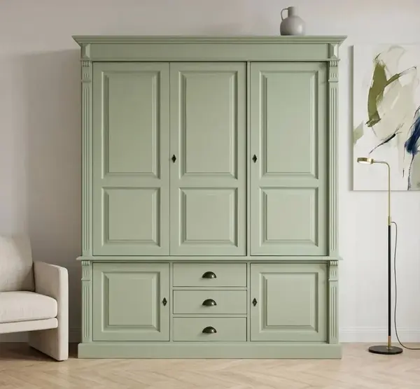 Dulap cu 3+2 usi si 3 sertare, Colectia Directoire cu finisaj Muted Olive Antic