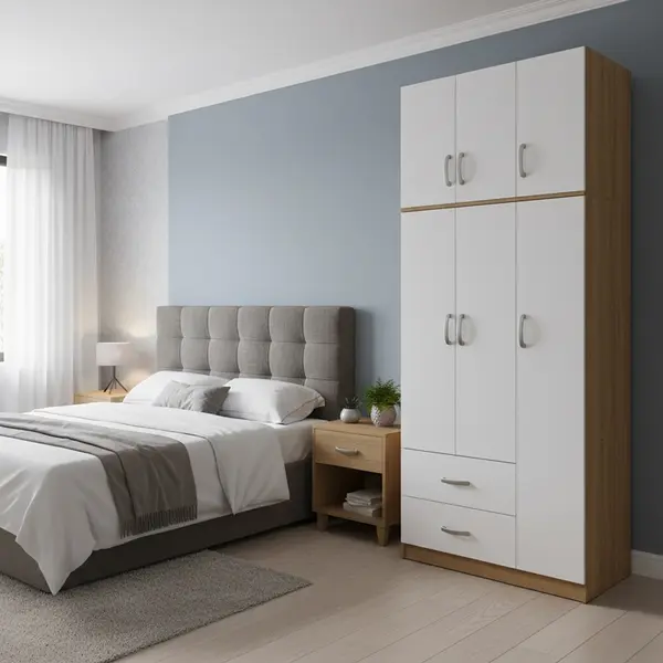 Dulap cu 3 usi, Athos, V4, Alb-Sonoma, 90x42x240 cm