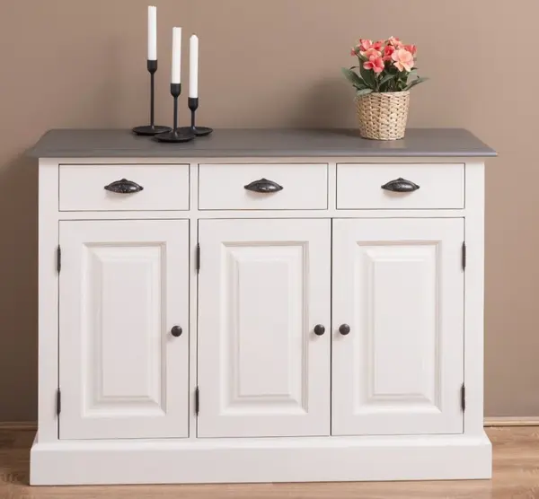 Dulap cu 3 usi si 3 sertare cu finisaj Cream Antic/Onyx