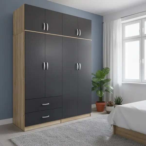 Dulap cu 4 usi, Athos, V8, Antracit-Stejar, 160x42x240 cm
