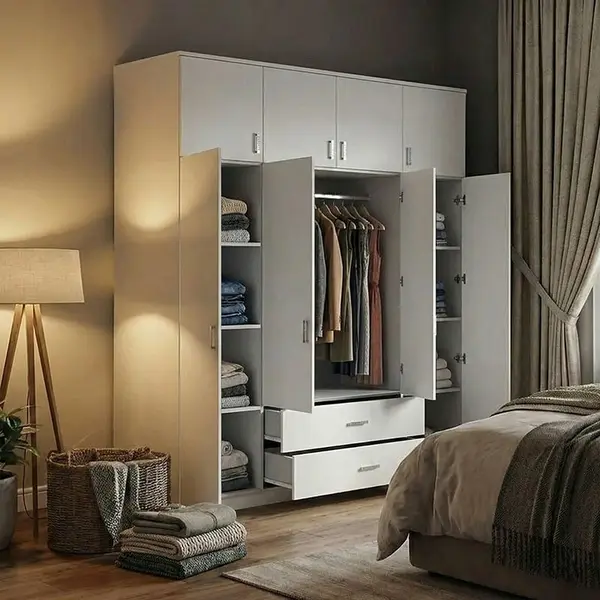 Dulap cu 4 usi, Royal, Alb, 200x58x230 cm