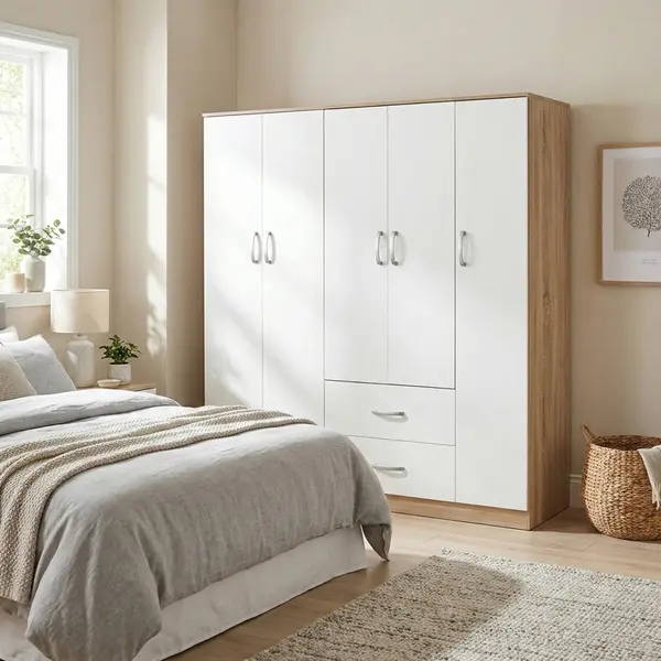 Dulap cu 5 usi, Athos I, V21, Alb-Sonoma, 170x42x180 cm