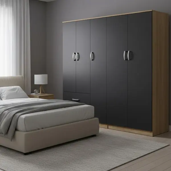Dulap cu 5 usi, Athos I, V21, Antracit-Stejar, 170x42x180 cm